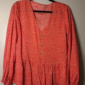 V-Neck Polka Dot Button Down Peplum Top